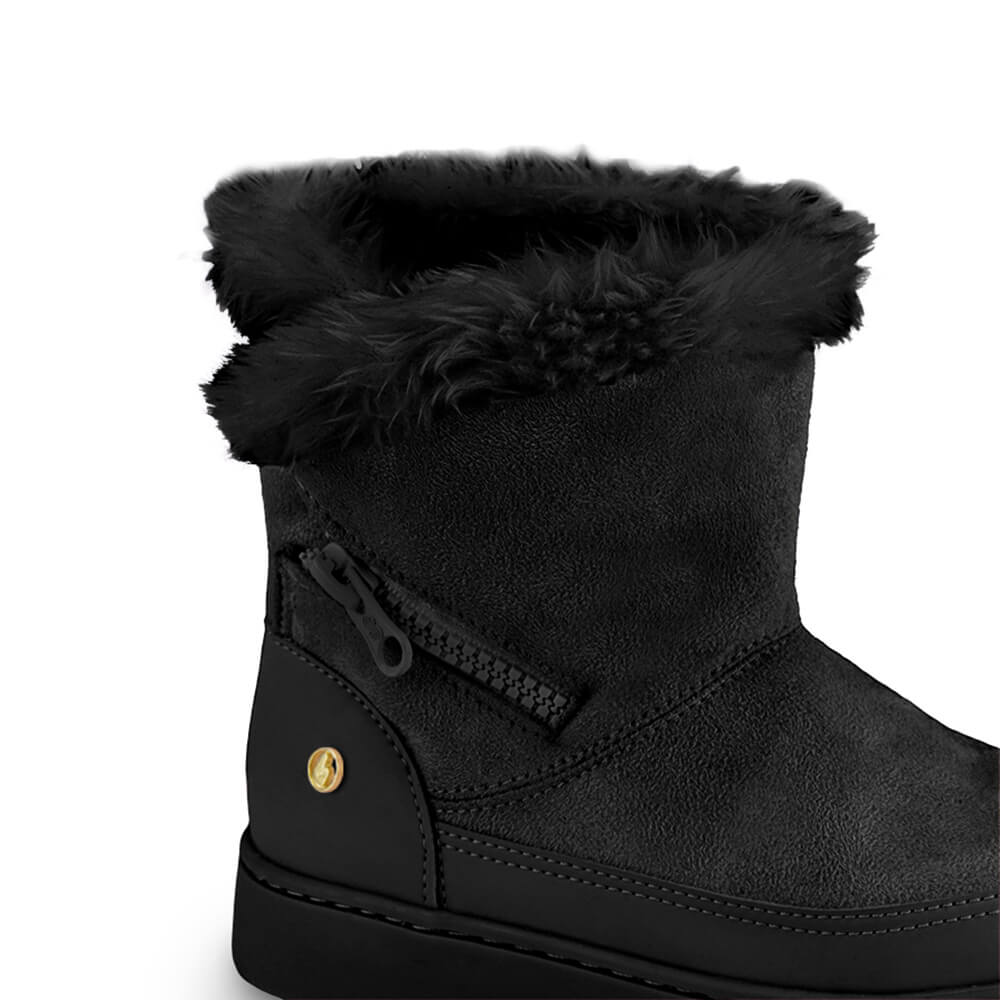 Bota Infantil Feminina Cano Baixo Preta com Pelo Bibi Urban Boots