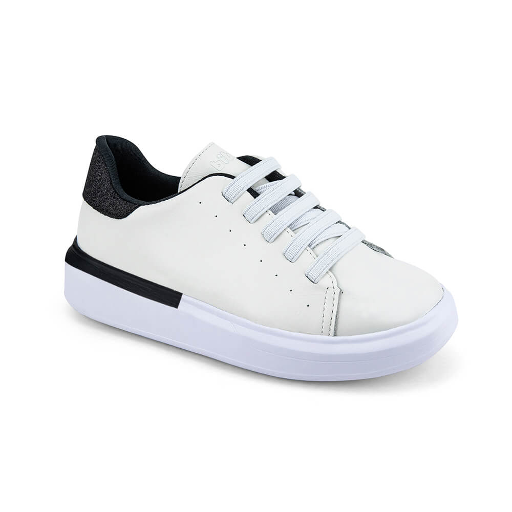 Tênis Infantil Bibi de Couro Branco com Preto Glam