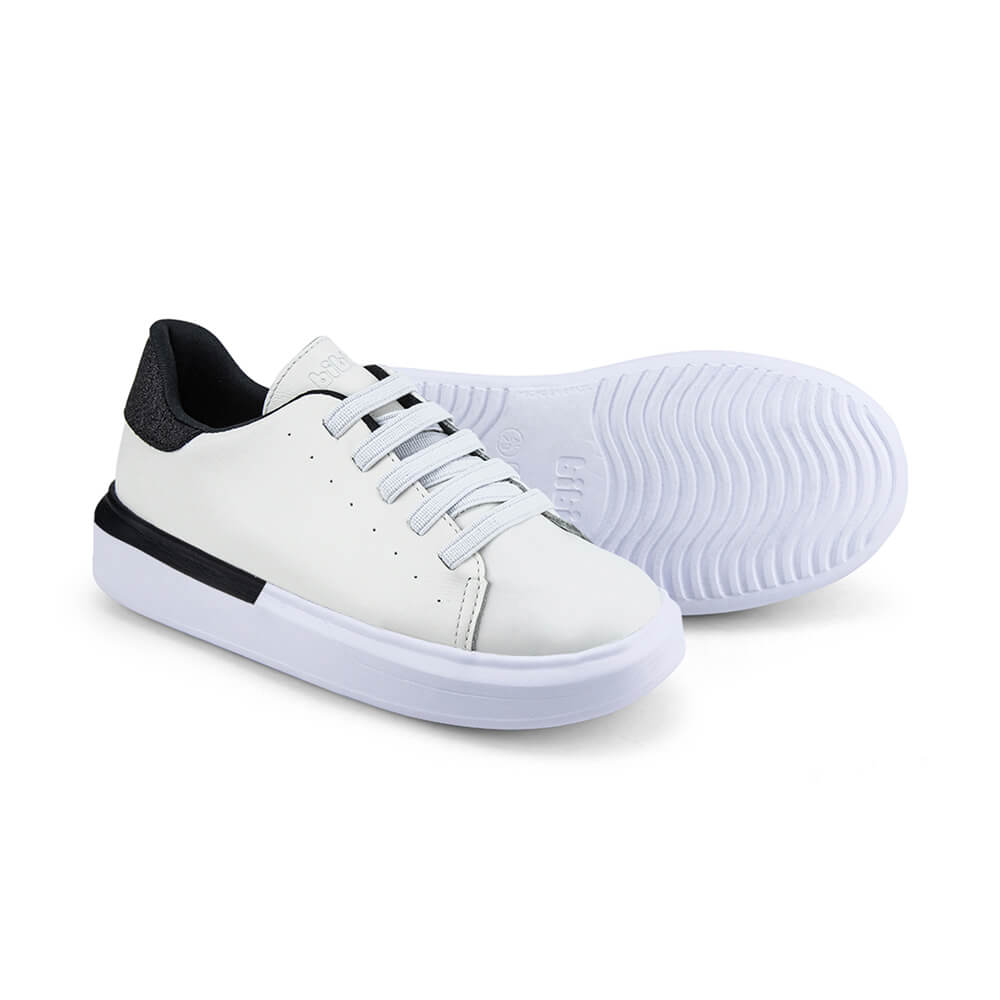 Tênis Infantil Bibi de Couro Branco com Preto Glam