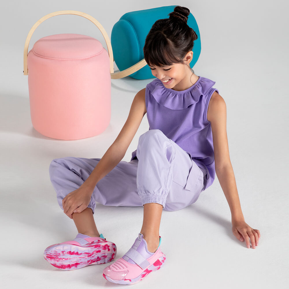 Tênis Infantil Rosa e Lilás com Velcro Bibi Evolution II