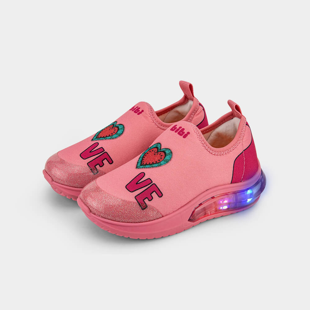 Tênis Infantil de Luz Bibi Space Wave 3.0 Rosa Flamingo de Melancia