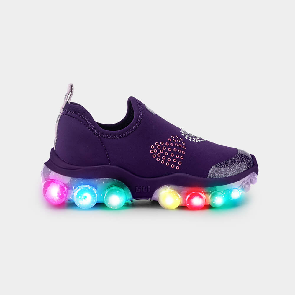 Tênis Infantil de Luz Bibi Roller Celebration 2.0 Roxo de Coração