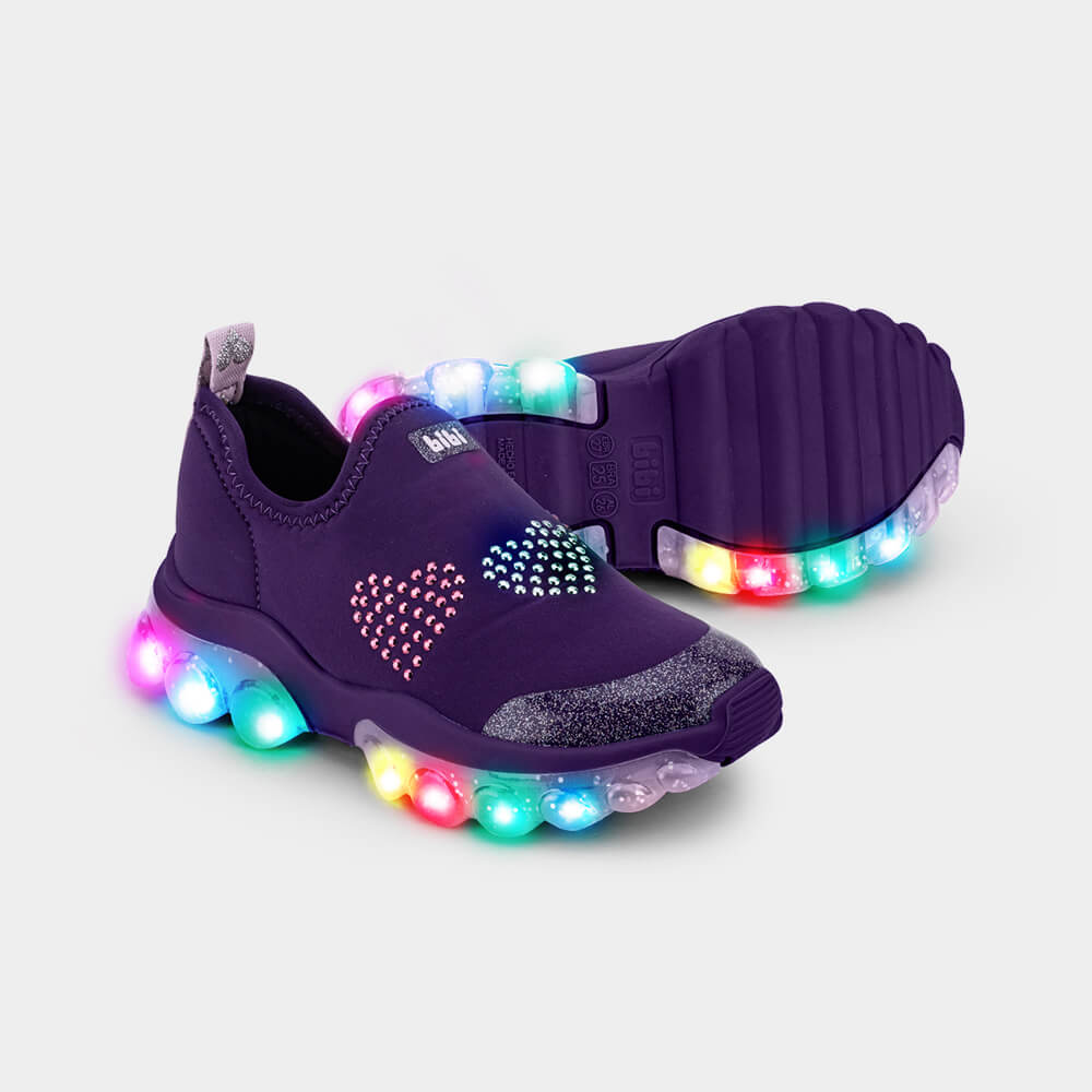 Tênis Infantil de Luz Bibi Roller Celebration 2.0 Roxo de Coração