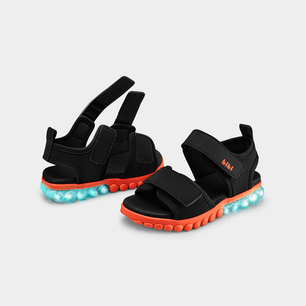 Sandália Infantil de Luz Bibi Summer Roller Light Preto e Fire