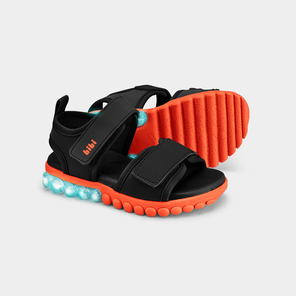 Sandália Infantil de Luz Bibi Summer Roller Light Preto e Fire