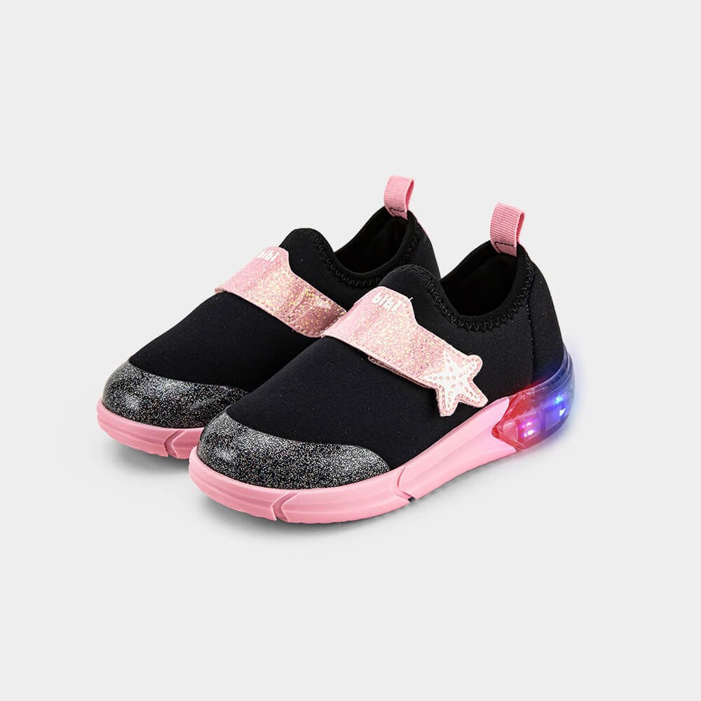 Tênis Infantil de Luz Bibi Space Preto com Rosa de Estrela