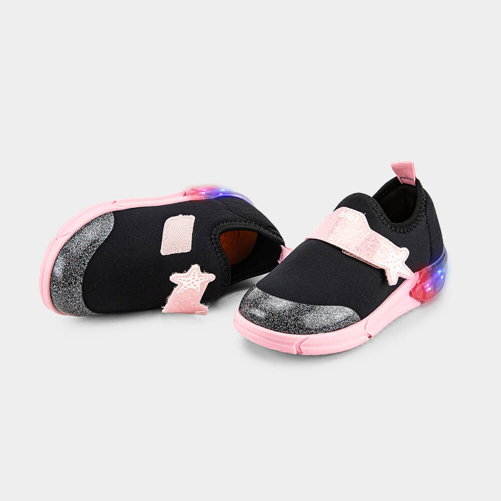 Tênis Infantil de Luz Bibi Space Preto com Rosa de Estrela