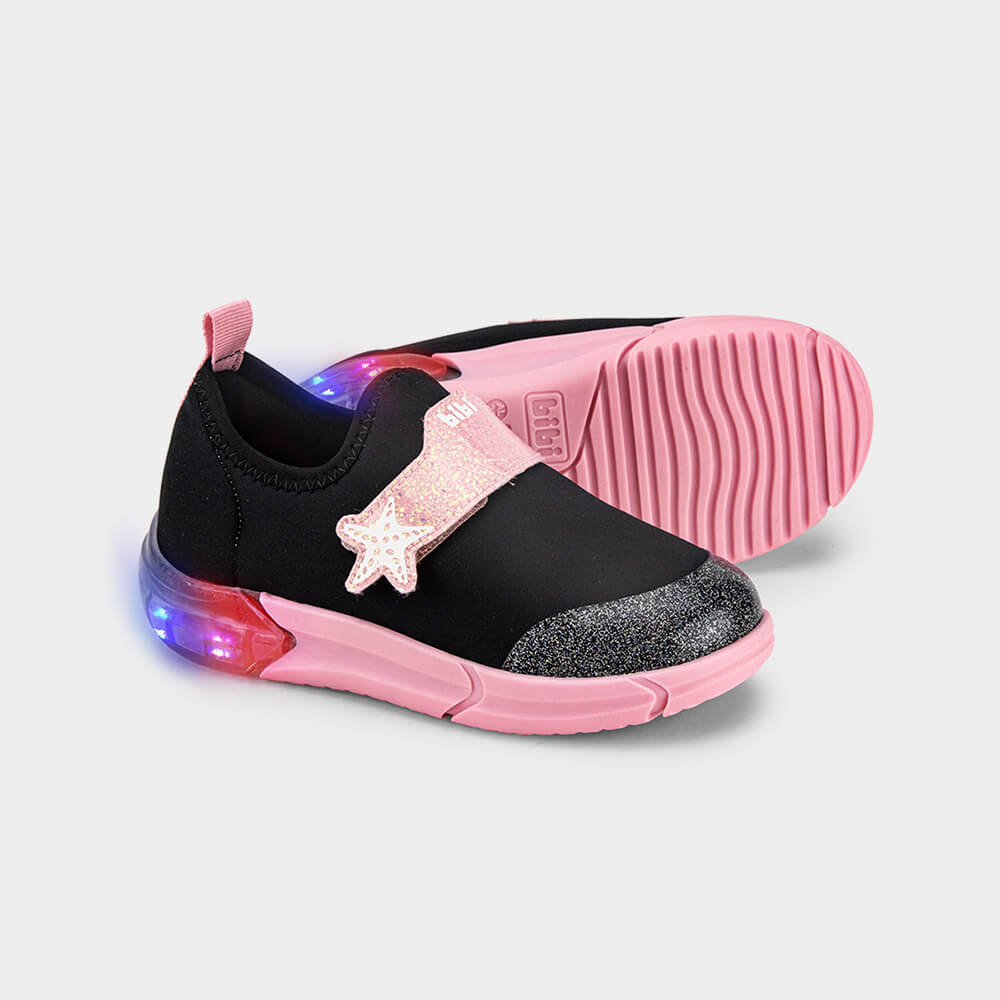 Tênis Infantil de Luz Bibi Space Preto com Rosa de Estrela