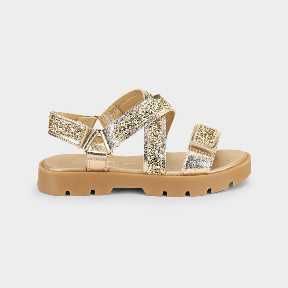 Sandália Infantil Bibi Plataforma 2.0 Dourada com Glitter