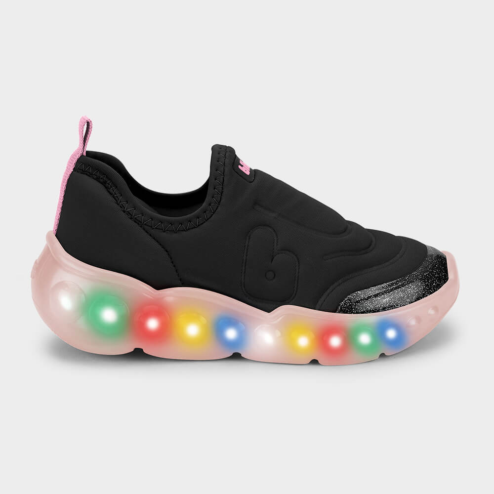 Tênis Infantil de Luz Bibi Roller Celebration 3.0 Preto com Rosa