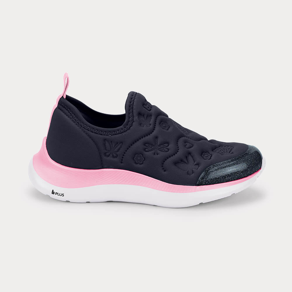 Tênis Infantil Bibi Action Azul Marinho com Rosa de Borboleta