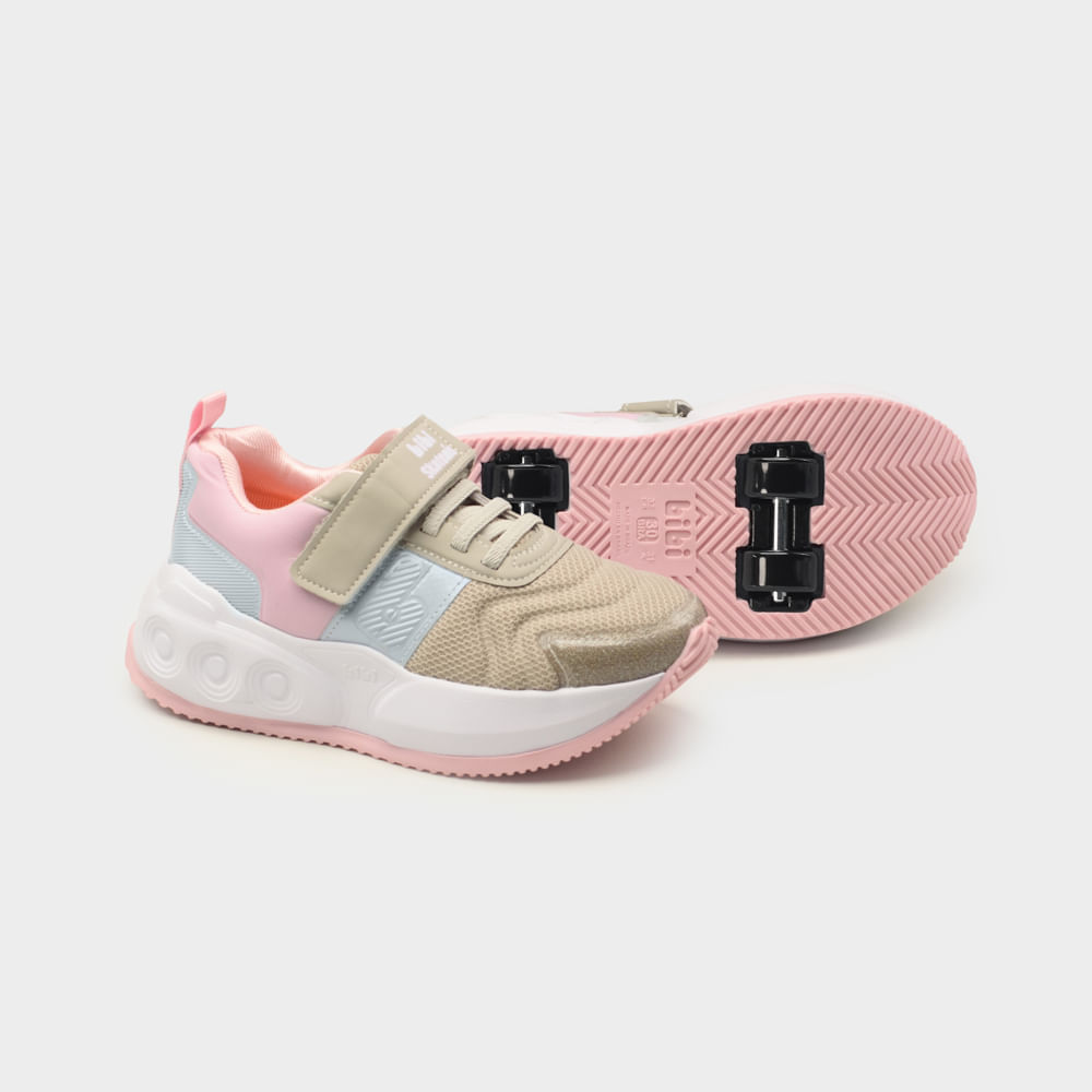 Tênis de Rodinhas Infantil Bibi Skatenis Cinza com Rosa